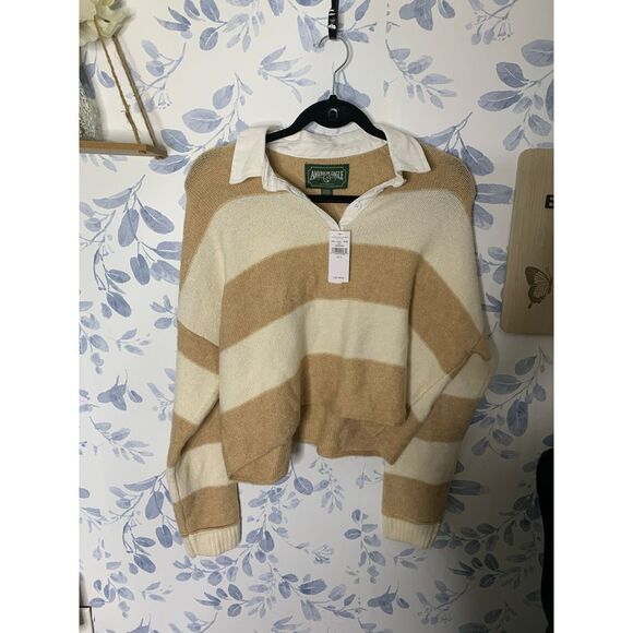 American Eagle Striped Long Sleeve Polo NWT - Picture 5 of 8